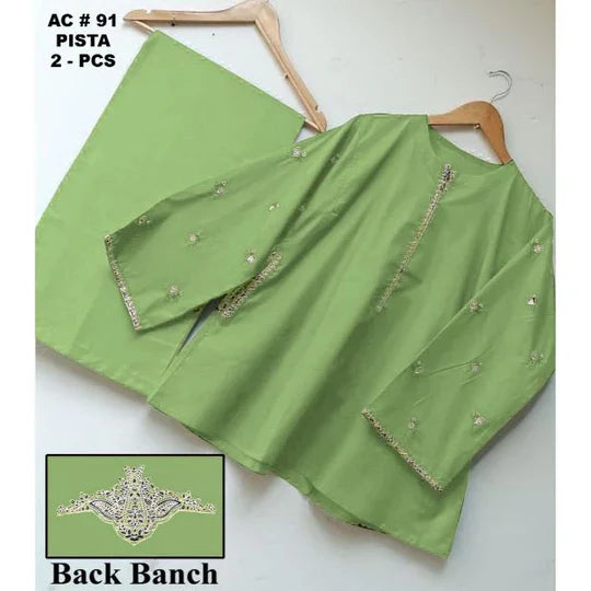 Pocket Emb + back bunch 2pc Cotton dress