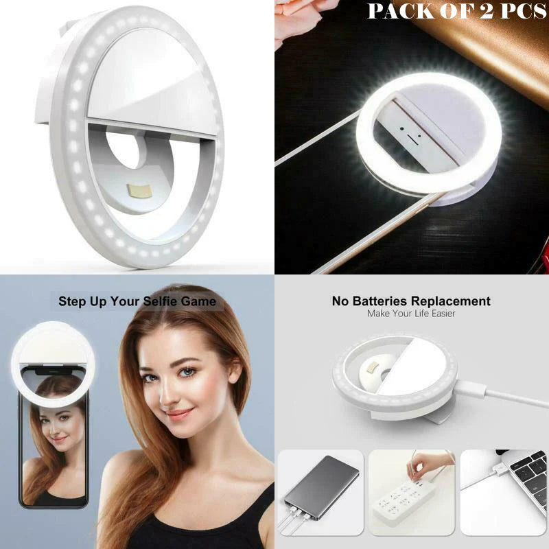 Pack Of 2 Mini Portable USB Rechargeable Selfie Ring Light With 3 Brightness