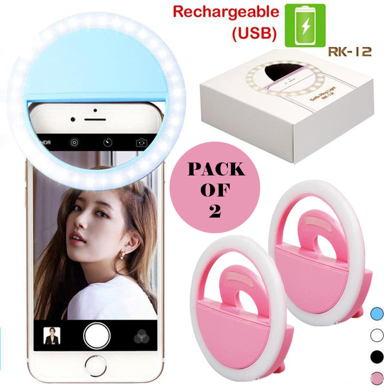 Pack Of 2 Mini Portable USB Rechargeable Selfie Ring Light With 3 Brightness