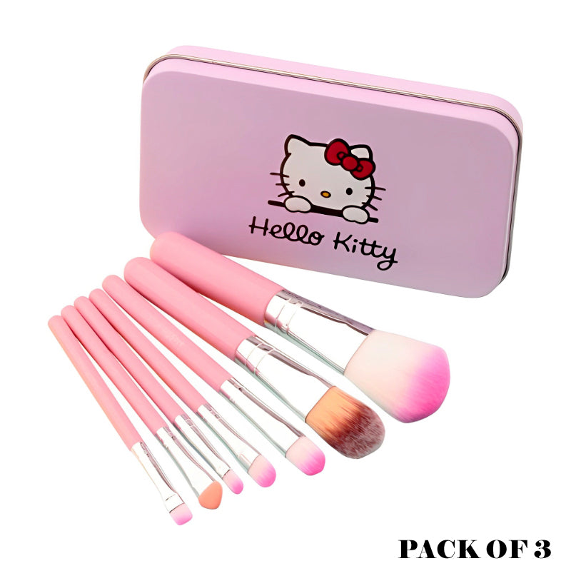 Pack Of 3 Cute Mini Hello Kitty 7PCS Makeup Brush Kit