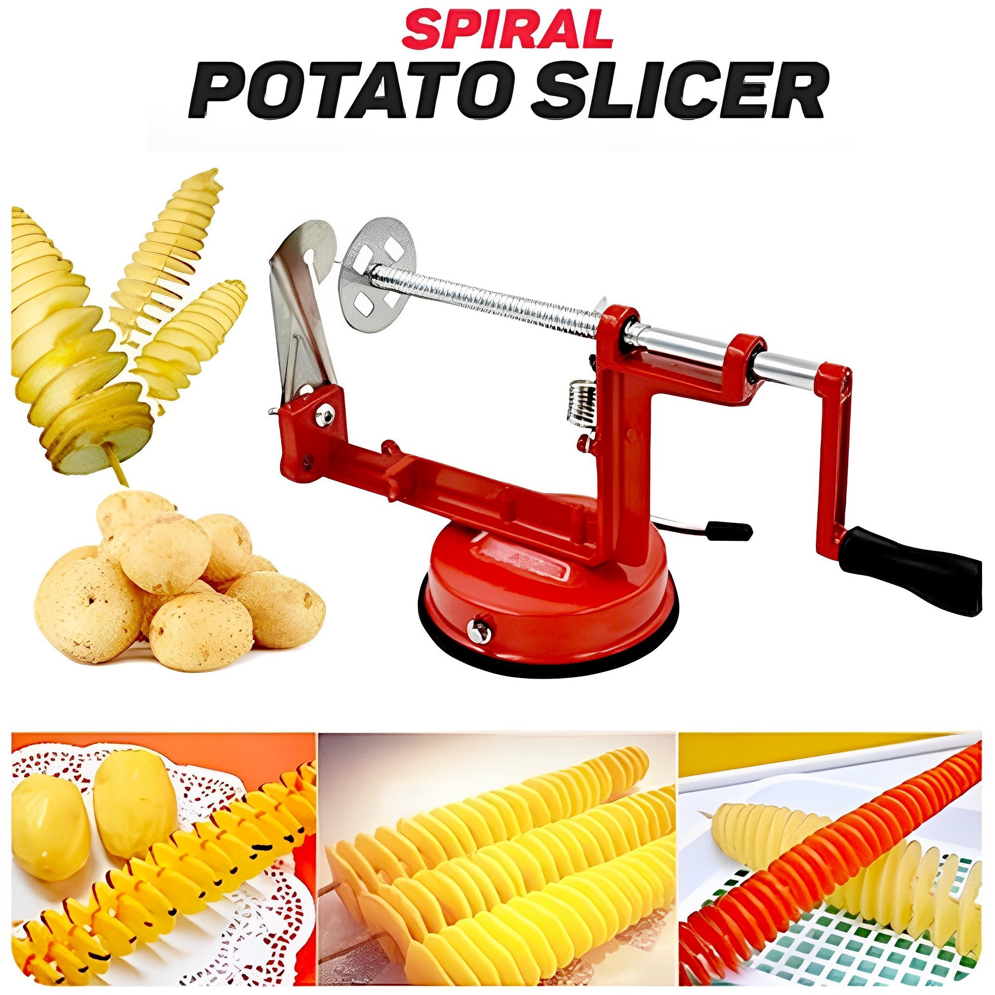 High-Quality Stainless-Steel Spiral Potato Slicer With Non-Slip Rubber Feet