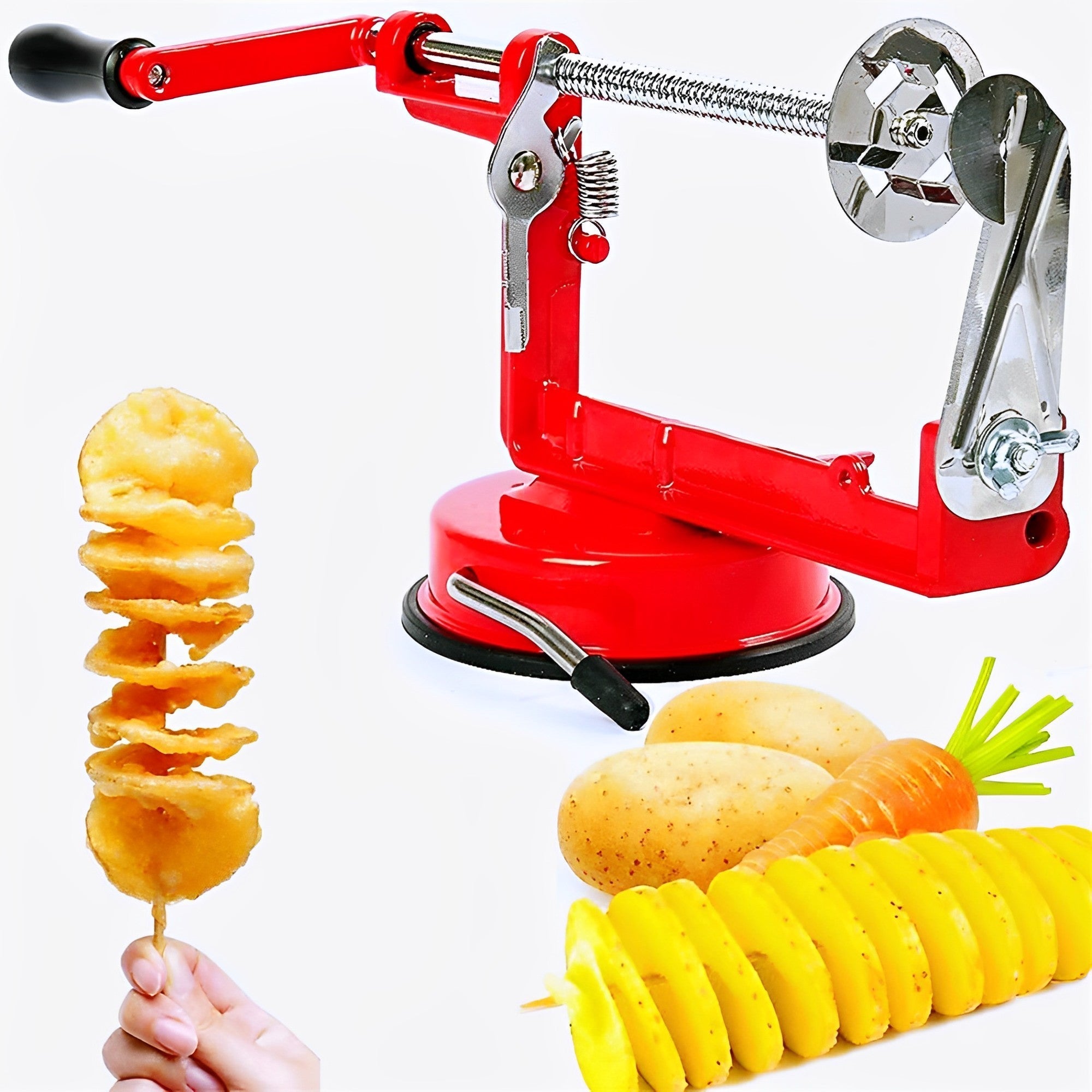 High-Quality Stainless-Steel Spiral Potato Slicer With Non-Slip Rubber Feet