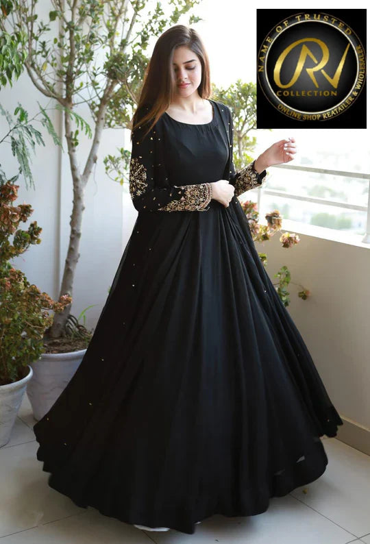 Heavy Embroidered With Front And Back Pearls Attached Gown With Long Maxi Trouser 3Piece