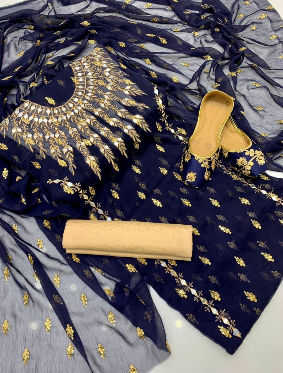 Unstitched Kameez and Shalwar with Dupatta and Khusa - Elegance Redefined