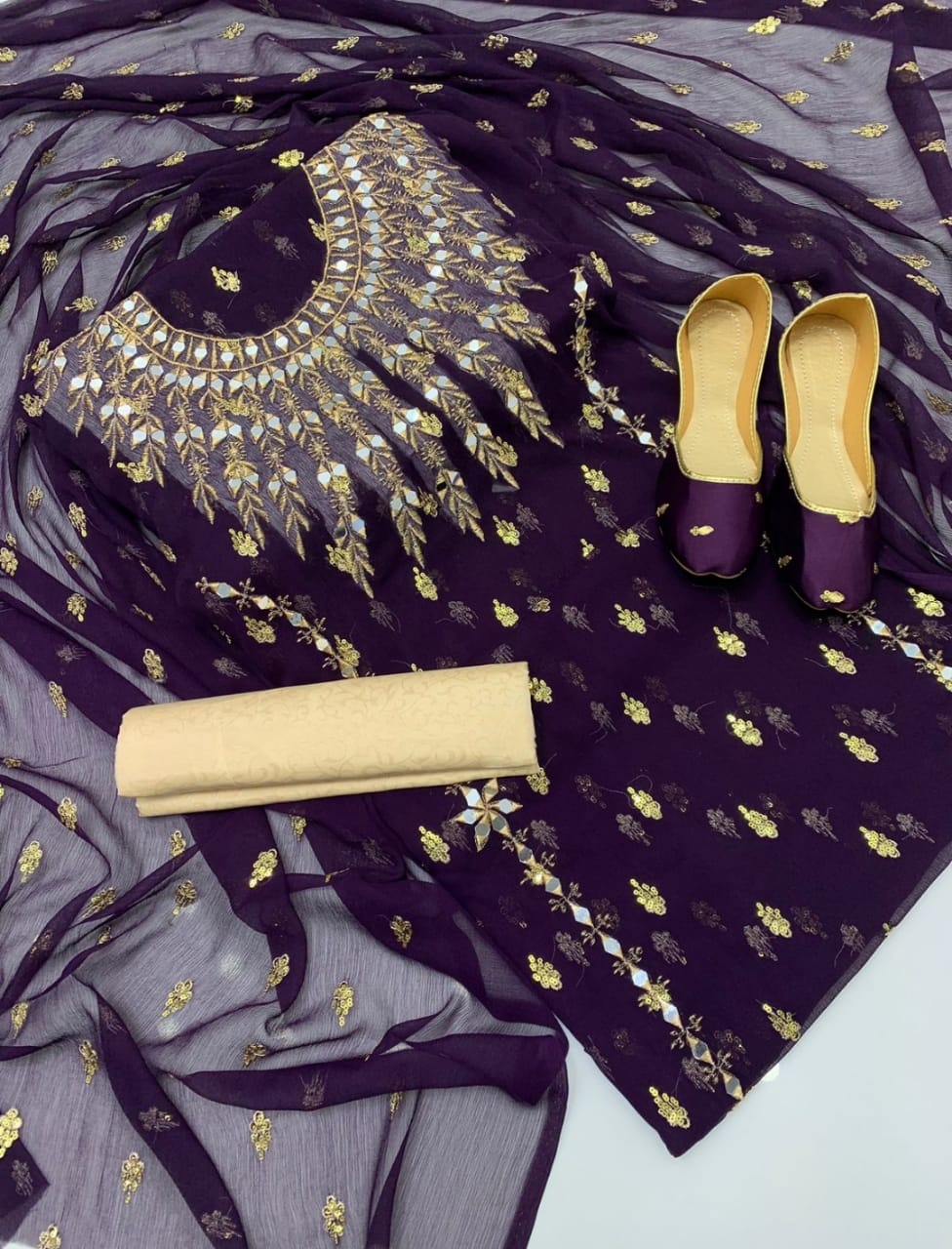 Unstitched Kameez and Shalwar with Dupatta and Khusa - Elegance Redefined