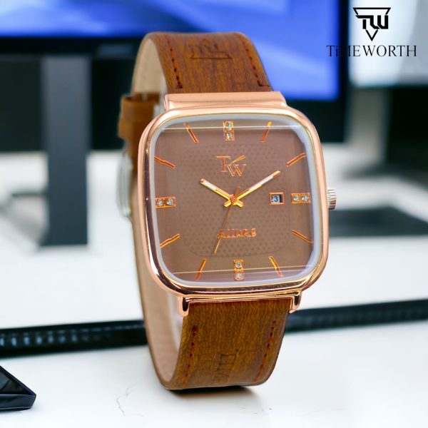 Time Worth Slim Date Strap Square Gents Watch High Quality Elegant Wristwatches