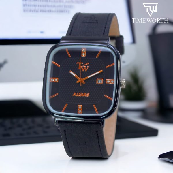 Time Worth Slim Date Strap Square Gents Watch High Quality Elegant Wristwatches